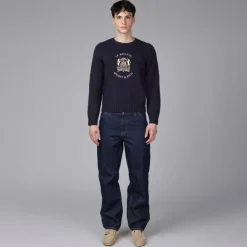Knitwear*Sporty & Rich Bristol Crest Knitted Sweater Navy Cream