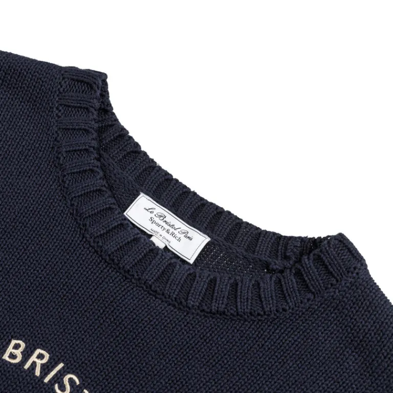Knitwear*Sporty & Rich Bristol Crest Knitted Sweater Navy Cream