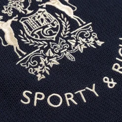 Knitwear*Sporty & Rich Bristol Crest Knitted Sweater Navy Cream