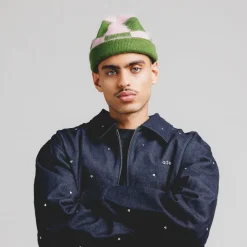Beanies*Stockholm Surfboard Club Gas Reversible Beanie Green / Pink / Check