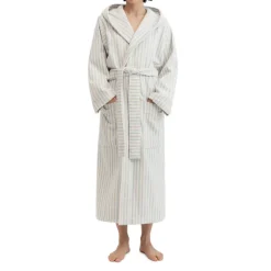 Pyjamas & Unterwäsche|Badezimmer*Tekla Hooded Bathrobe Soft Blue Stripes